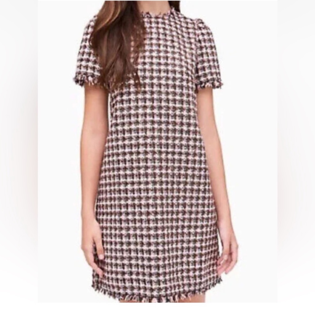 Reduced Today Only New Kate Spade Enchanted Tweed Dress Brown Pink & White